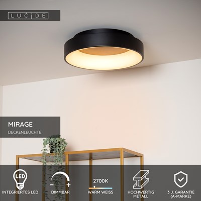 Lucide MIRAGE - Deckenleuchte - Ø 45 cm - LED Dim. - 1x33W 2700K - Schwarz